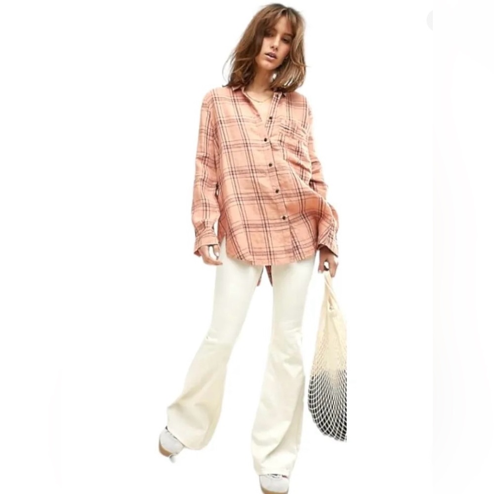 Free People No Limits Plaid Button Down Shirt size M